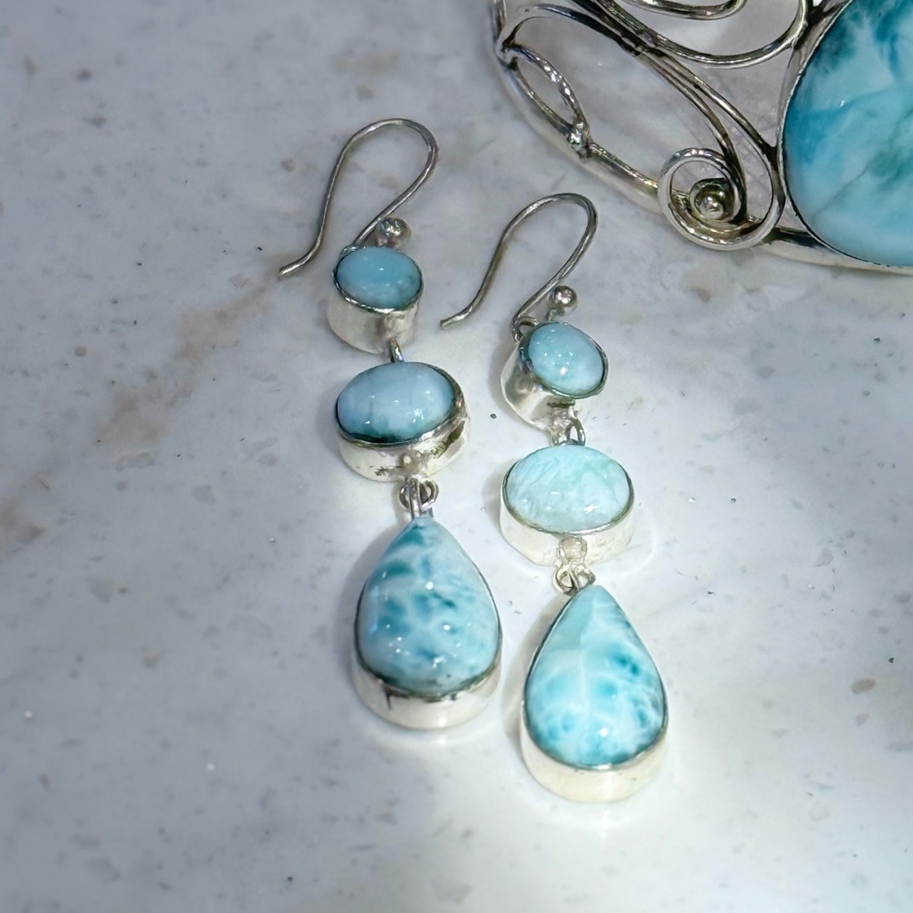 925 Sterling Silver Caribbean Blue Larimar - Picture 2 of 4